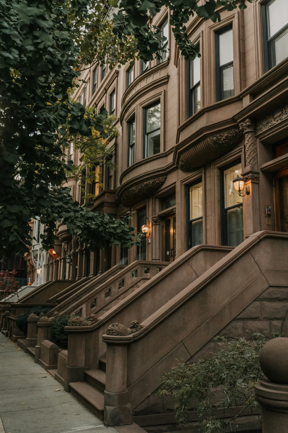 Brownstone stoops on a New York City street